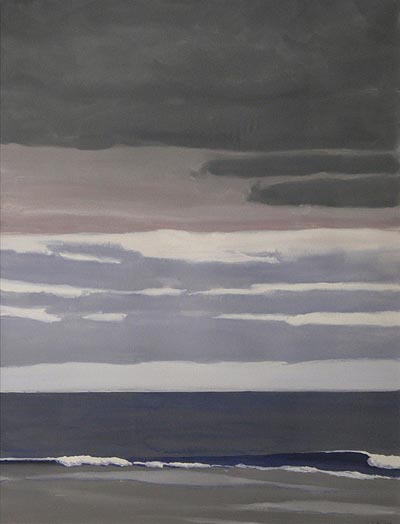 This oil on paper is a study in grays